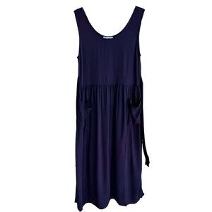 Fina Fina Vintage Womens Purple Sleeveless Front Pockets Crinkle Midi Tie‎ Dress